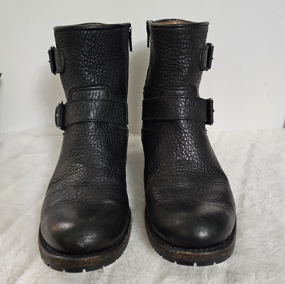 Gravati Black Luxury Italian Pebbled Leather Double Buckle Strap Moto Style Boot - Picture 3 of 16